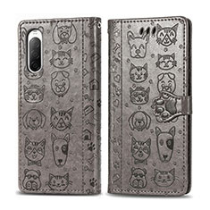 Funda de Cuero Cartera con Soporte Patron de Moda Carcasa S03D para Sony Xperia 10 II Gris