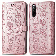 Funda de Cuero Cartera con Soporte Patron de Moda Carcasa S03D para Sony Xperia 10 III Oro Rosa