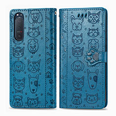 Funda de Cuero Cartera con Soporte Patron de Moda Carcasa S03D para Sony Xperia 5 II Azul