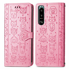 Funda de Cuero Cartera con Soporte Patron de Moda Carcasa S03D para Sony Xperia 5 III Rosa