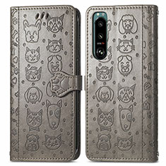 Funda de Cuero Cartera con Soporte Patron de Moda Carcasa S03D para Sony Xperia 5 III SO-53B Gris