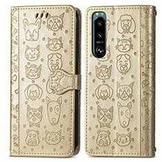 Funda de Cuero Cartera con Soporte Patron de Moda Carcasa S03D para Sony Xperia 5 III SO-53B Oro