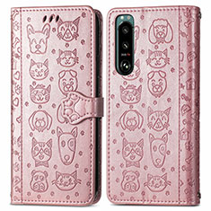 Funda de Cuero Cartera con Soporte Patron de Moda Carcasa S03D para Sony Xperia 5 III SO-53B Oro Rosa