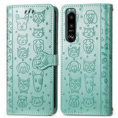 Funda de Cuero Cartera con Soporte Patron de Moda Carcasa S03D para Sony Xperia 5 III SO-53B Verde