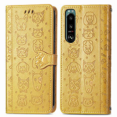 Funda de Cuero Cartera con Soporte Patron de Moda Carcasa S03D para Sony Xperia 5 IV Amarillo