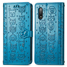 Funda de Cuero Cartera con Soporte Patron de Moda Carcasa S03D para Sony Xperia Ace II SO-41B Azul