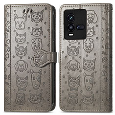 Funda de Cuero Cartera con Soporte Patron de Moda Carcasa S03D para Vivo iQOO 10 5G Gris