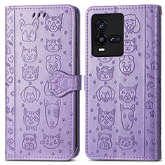 Funda de Cuero Cartera con Soporte Patron de Moda Carcasa S03D para Vivo iQOO 10 5G Morado