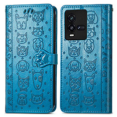 Funda de Cuero Cartera con Soporte Patron de Moda Carcasa S03D para Vivo iQOO 9T 5G Azul