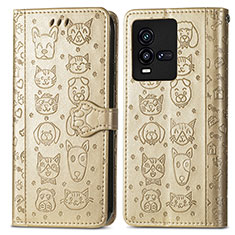 Funda de Cuero Cartera con Soporte Patron de Moda Carcasa S03D para Vivo iQOO 9T 5G Oro