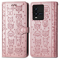 Funda de Cuero Cartera con Soporte Patron de Moda Carcasa S03D para Vivo iQOO 9T 5G Oro Rosa