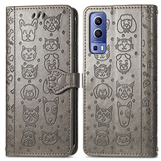 Funda de Cuero Cartera con Soporte Patron de Moda Carcasa S03D para Vivo iQOO Z3 5G Gris