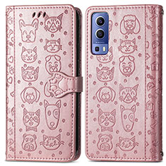 Funda de Cuero Cartera con Soporte Patron de Moda Carcasa S03D para Vivo iQOO Z3 5G Oro Rosa