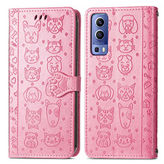 Funda de Cuero Cartera con Soporte Patron de Moda Carcasa S03D para Vivo iQOO Z3 5G Rosa