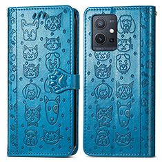 Funda de Cuero Cartera con Soporte Patron de Moda Carcasa S03D para Vivo iQOO Z6 5G Azul