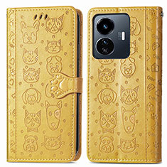 Funda de Cuero Cartera con Soporte Patron de Moda Carcasa S03D para Vivo iQOO Z6 Lite 5G Amarillo