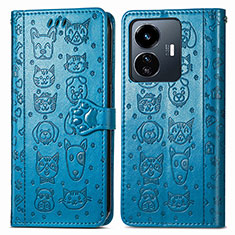 Funda de Cuero Cartera con Soporte Patron de Moda Carcasa S03D para Vivo iQOO Z6 Lite 5G Azul