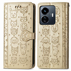 Funda de Cuero Cartera con Soporte Patron de Moda Carcasa S03D para Vivo iQOO Z6 Lite 5G Oro