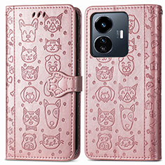 Funda de Cuero Cartera con Soporte Patron de Moda Carcasa S03D para Vivo iQOO Z6 Lite 5G Oro Rosa