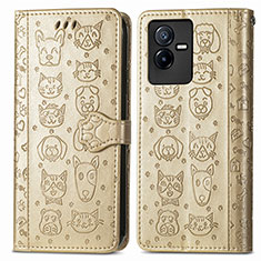 Funda de Cuero Cartera con Soporte Patron de Moda Carcasa S03D para Vivo iQOO Z6x Oro