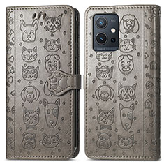 Funda de Cuero Cartera con Soporte Patron de Moda Carcasa S03D para Vivo T1 5G India Gris