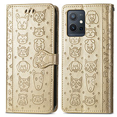 Funda de Cuero Cartera con Soporte Patron de Moda Carcasa S03D para Vivo T1 5G India Oro