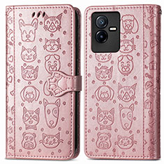 Funda de Cuero Cartera con Soporte Patron de Moda Carcasa S03D para Vivo T2x 5G Oro Rosa