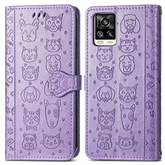 Funda de Cuero Cartera con Soporte Patron de Moda Carcasa S03D para Vivo V20 (2021) Morado