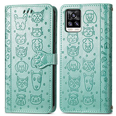 Funda de Cuero Cartera con Soporte Patron de Moda Carcasa S03D para Vivo V20 (2021) Verde