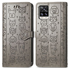 Funda de Cuero Cartera con Soporte Patron de Moda Carcasa S03D para Vivo V20 Gris