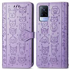 Funda de Cuero Cartera con Soporte Patron de Moda Carcasa S03D para Vivo V21 5G Morado