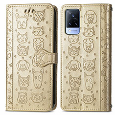 Funda de Cuero Cartera con Soporte Patron de Moda Carcasa S03D para Vivo V21 5G Oro