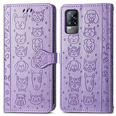 Funda de Cuero Cartera con Soporte Patron de Moda Carcasa S03D para Vivo V21e 4G Morado