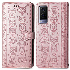 Funda de Cuero Cartera con Soporte Patron de Moda Carcasa S03D para Vivo V21e 5G Oro Rosa