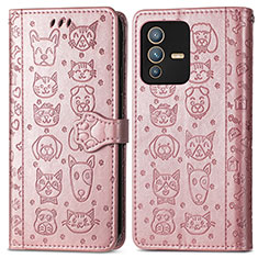 Funda de Cuero Cartera con Soporte Patron de Moda Carcasa S03D para Vivo V23 5G Oro Rosa