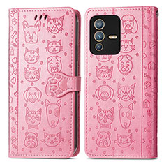 Funda de Cuero Cartera con Soporte Patron de Moda Carcasa S03D para Vivo V23 5G Rosa