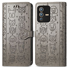 Funda de Cuero Cartera con Soporte Patron de Moda Carcasa S03D para Vivo V23 Pro 5G Gris