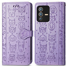 Funda de Cuero Cartera con Soporte Patron de Moda Carcasa S03D para Vivo V23 Pro 5G Morado