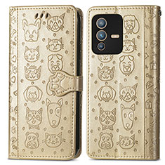 Funda de Cuero Cartera con Soporte Patron de Moda Carcasa S03D para Vivo V23 Pro 5G Oro