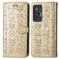 Funda de Cuero Cartera con Soporte Patron de Moda Carcasa S03D para Vivo X70t Oro