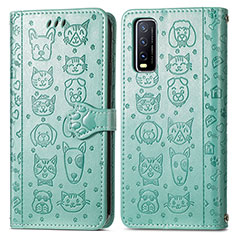 Funda de Cuero Cartera con Soporte Patron de Moda Carcasa S03D para Vivo Y11s Verde