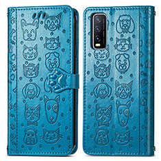 Funda de Cuero Cartera con Soporte Patron de Moda Carcasa S03D para Vivo Y12A Azul