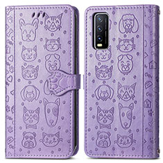 Funda de Cuero Cartera con Soporte Patron de Moda Carcasa S03D para Vivo Y12A Morado