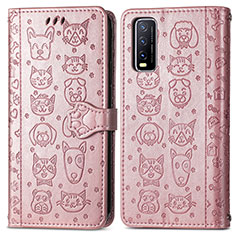 Funda de Cuero Cartera con Soporte Patron de Moda Carcasa S03D para Vivo Y12A Oro Rosa