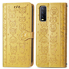 Funda de Cuero Cartera con Soporte Patron de Moda Carcasa S03D para Vivo Y12G Amarillo