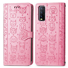 Funda de Cuero Cartera con Soporte Patron de Moda Carcasa S03D para Vivo Y12G Rosa