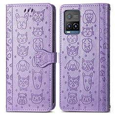 Funda de Cuero Cartera con Soporte Patron de Moda Carcasa S03D para Vivo Y21 Morado