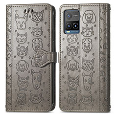 Funda de Cuero Cartera con Soporte Patron de Moda Carcasa S03D para Vivo Y21G Gris