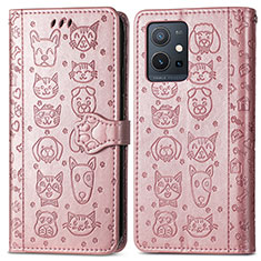 Funda de Cuero Cartera con Soporte Patron de Moda Carcasa S03D para Vivo Y30 5G Oro Rosa