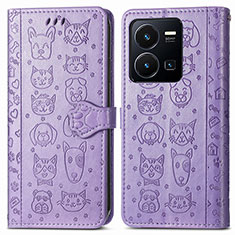 Funda de Cuero Cartera con Soporte Patron de Moda Carcasa S03D para Vivo Y35 4G Morado